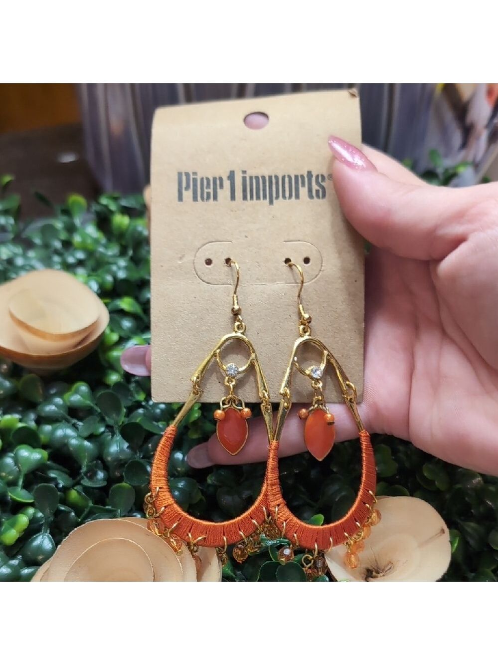 Pier 1 Orange Wrapped Teardrop Earrings - Picture 2 of 8